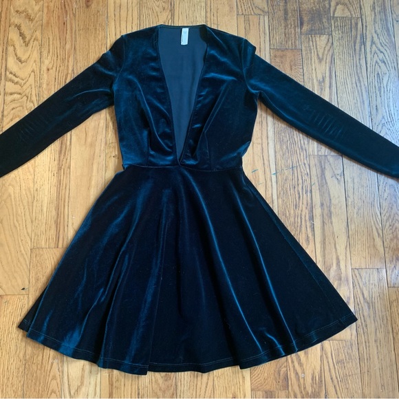 Dresses & Skirts - “Blue Nile” deep V neck, long sleeve, American Apparel  mini dress.